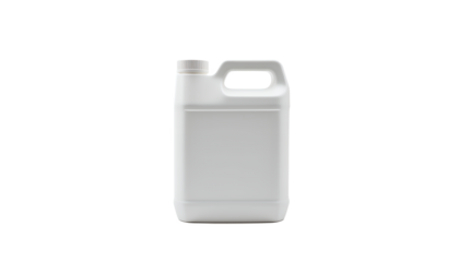 White plastic container with handle and cap isolated on a transparent background liquid storage