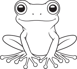 Cute frog sitting and smiling, simple cartoon outline, suitable for children’s book art