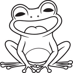 Cute frog sitting and smiling, simple cartoon outline, suitable for children’s book art
