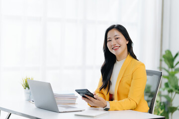 Poised Professional: A smiling, accomplished person, radiating confidence, is engrossed in her professional environment, using tools. The image conveys proficiency and ambition.