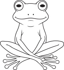 Cute frog sitting and smiling, simple cartoon outline, suitable for children’s book art