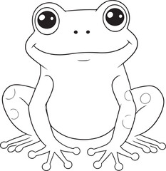 Cute frog sitting and smiling, simple cartoon outline, suitable for children’s book art