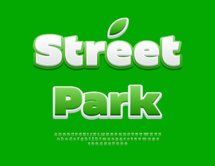 Vector Urban banner Street Park with Decorative Leaf. Modern Alphabet Letters and Number set. White and Green Unique Font