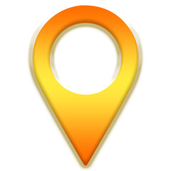 3D golden map pointer icon with a shiny metallic round design