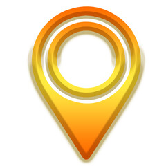 3D golden map pointer icon with a shiny metallic round design