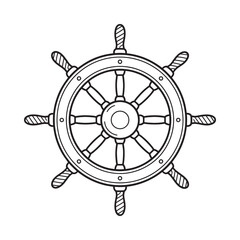 Classic wooden ship steering wheel nautical symbol isolated on white background
