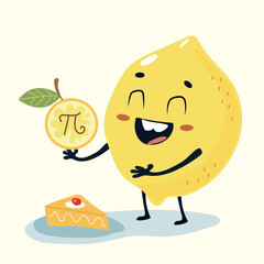 Smiling lemon character holding pi symbol 