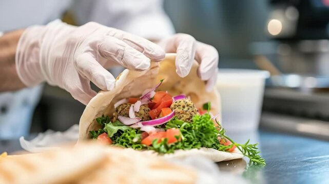 Chef Preparing a Tasty Salad Wrap