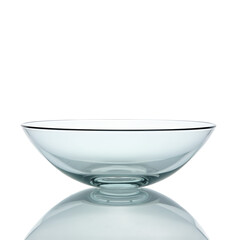 Clear glass bowl with dark rim isolated on a transparent background translucent blue tint