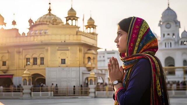 Devout Sikh Praying at Golden Temple on Guru Nanak Jayanti