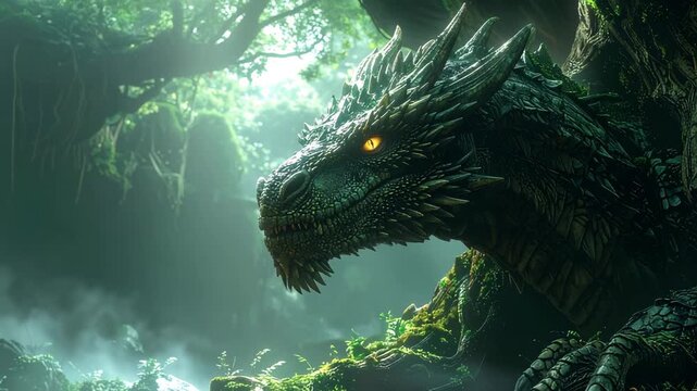 N&iacute;&eth;h&ouml;ggr, the Serpent Dragon Gnawing on the Roots of the World Tree Yggdrasil, Norse Mythology
