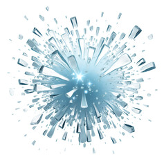Exploding crystalline shards radiating outwards isolated on a transparent background abstract