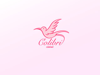 Beautiful colibri one line bird emblem or icon for your company. peace symbol. hand drawn engraving.