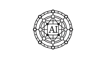 A stylized ai symbol featuring interconnected circles and lines in black and white