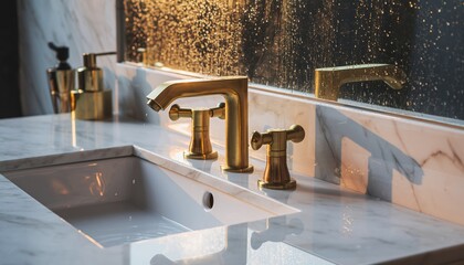 Bathroom sink with gold fixtures