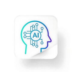 Ai symbol in a human head outline with circuit design on a white square sticker