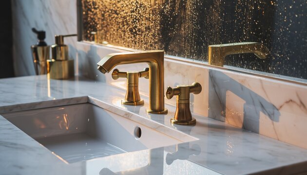 Bathroom sink with gold fixtures