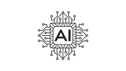 A black and white illustration of an ai circuit board on a white background