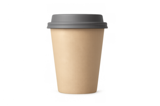 Coffee paper cup with black lid on transparent background, takeaway drink for quick consumption, mock-up design - Powered by Adobe