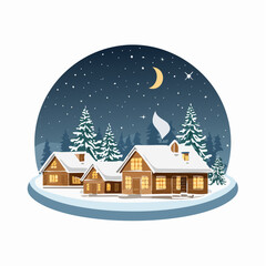 Fototapeta premium Snowy Christmas Village Vector Scene