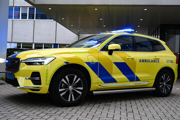 a first responder ambulance parked in front of the hospital © Walter