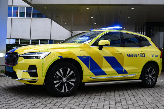 a first responder ambulance parked in front of the hospital