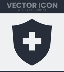 Shield with medical cross symbol vector icon simple and clean design