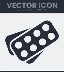 Simple medicine pills pack icon for health and pharmacy designs