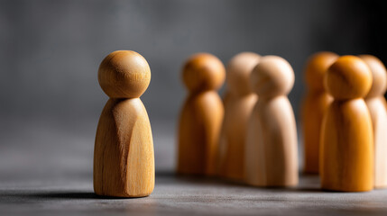 Sad wooden figure excluded separated from group bullying discrimination concept social isolation representation loneliness mental health workplace exclusion school separation