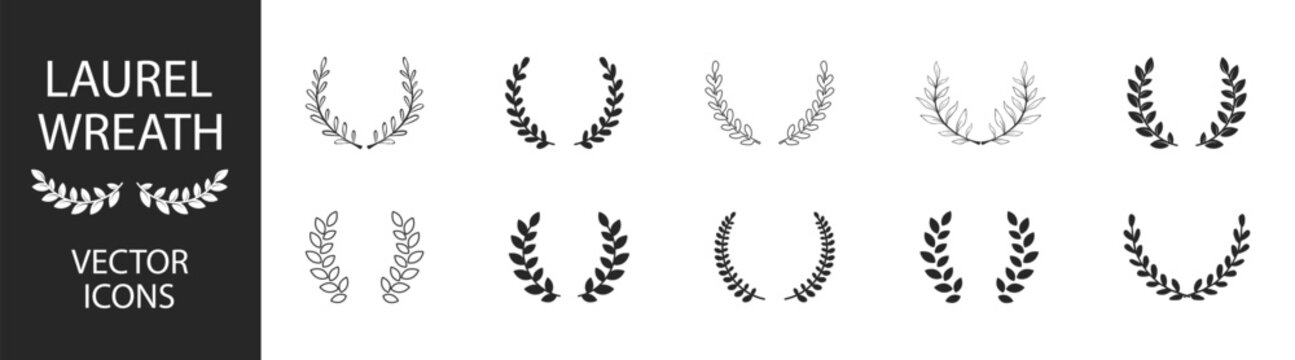 Laurel wreath award vector icon &mdash; champion victory emblem, olive branch trophy symbol, vintage circular decoration on transparent background