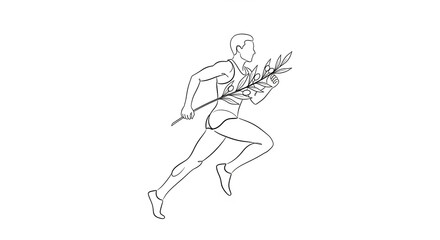minimalist line art of runner with olive branch — symbol of peaceful competition