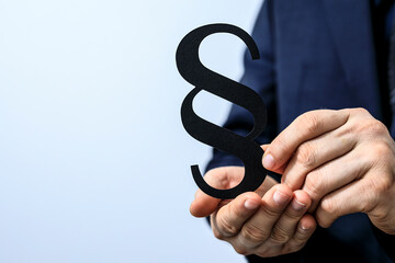 Image of a businessman holding a paragraph symbol, representing law, legal, rules, regulations, and...
