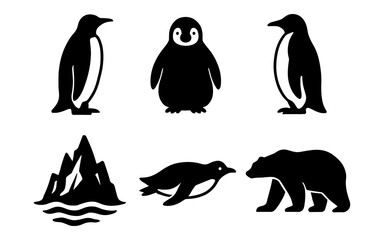 Obraz premium Silhouette penguins and polar bears with mountain elements for arctic themes
