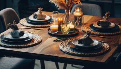 Festive table setting with candlelight