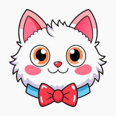 Adorable cartoon white cat face with big orange eyes and a red bow tie isolated on white background isolated on transparent background silhouette