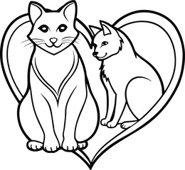Obraz premium Cat and dog forming heart outline isolated on white background isolated on transparent background