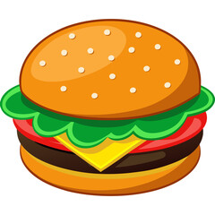 A delicious cartoon hamburger with sesame seeds on the bun isolated on white background isolated on transparent background silhouette
