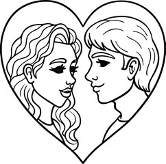 Couple s faces forming a heart outline isolated on transparent background isolated on white background