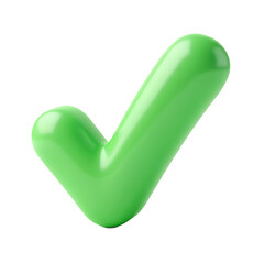 Shiny green check mark symbol isolated on a transparent background approval success