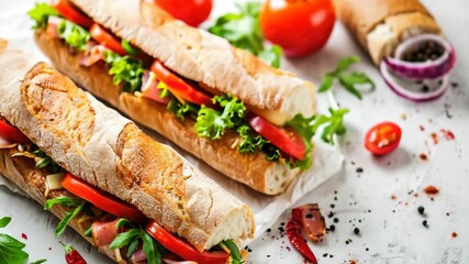 Two sandwiches with lettuce, tomato, and ham - Powered by Adobe