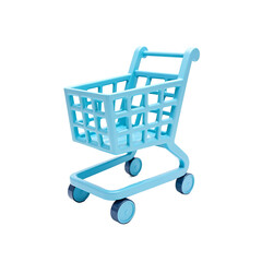 Small blue shopping cart with wheels isolated on a transparent background trolley miniature