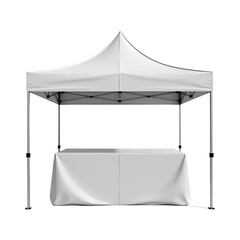 White canopy tent with draped table isolated on a transparent background outdoor event