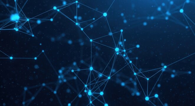 Abstract blue digital network of connected dots and lines on dark background, technology concept - Powered by Adobe