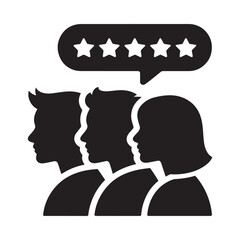 Group of diverse people silhouetted with a five star rating in a speech bubble