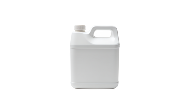 White plastic container with handle and cap isolated on a transparent background bottle