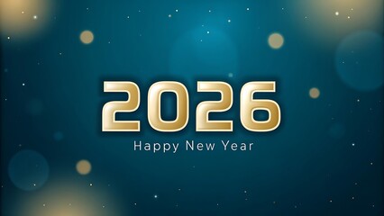 Golden year two thousand and twenty six with happy new year text on blue background
