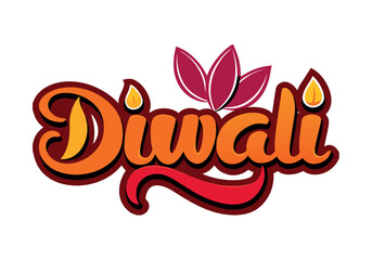 Obraz premium Vibrant Diwali Festival Typography with Decorative Elements and Festive Color Palette for Greeting Cards and Celebrations