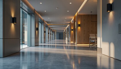 Modern hallway with illuminated walls and flooring