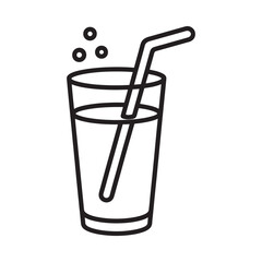 Simple line art icon of a tall glass filled with a refreshing drink and a straw
