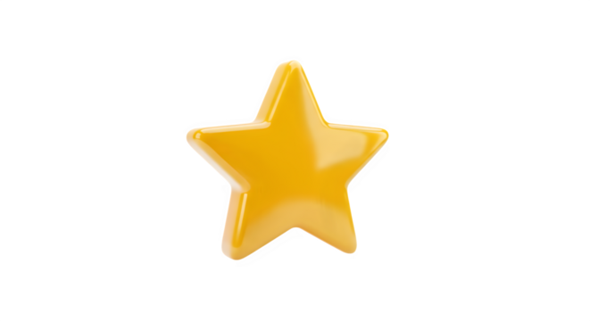 A single shiny golden star isolated on transparent background